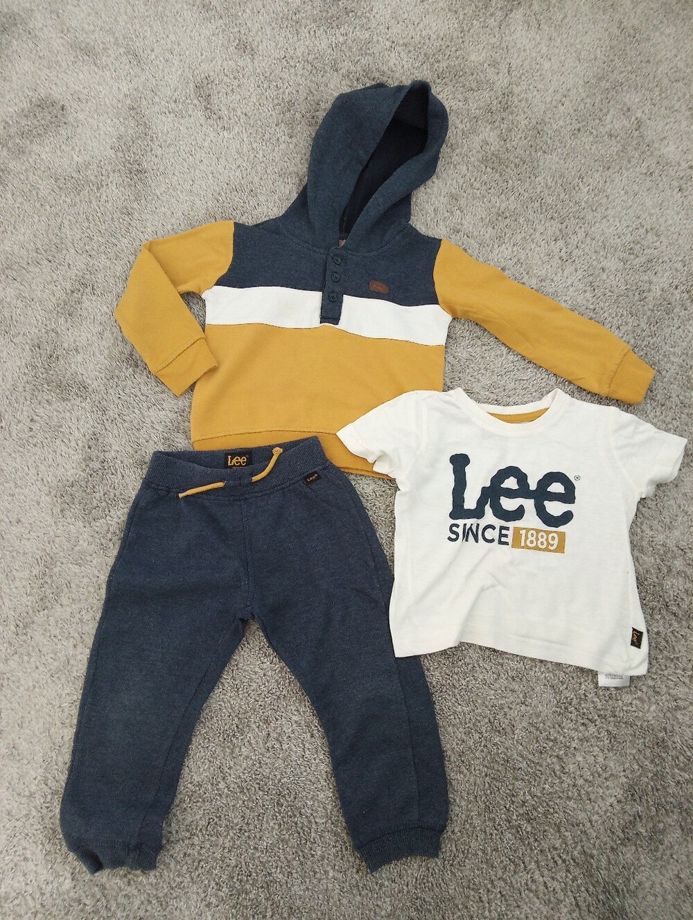 Lee Boys Three-Piece Hoodie, Tee & Joggers - Navy, Mustard & White - Size 2T
